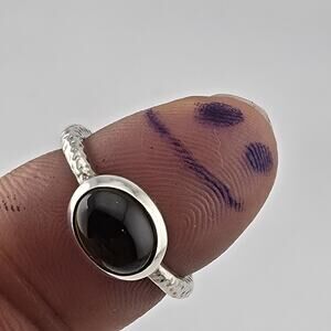 Sterling Silver 925 Amber Cabochon Ring Hammered Band Size 7.5